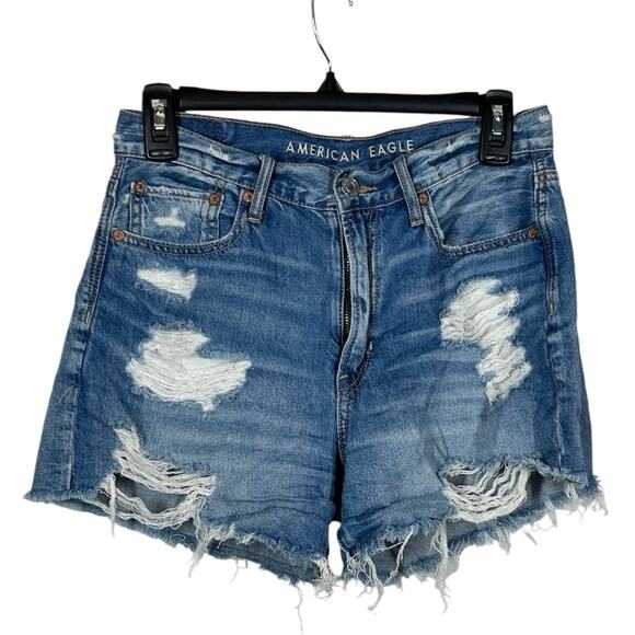American Eagle 90s Boyfriend Denim Shorts Distressed Size 2 High Rise - Picture 2 of 10